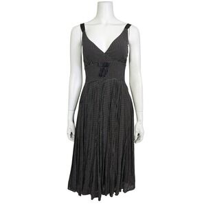 Jacob Silk Polka Dot Midi Dress XS Empire Waist Pleated‎ Black White Balletcore